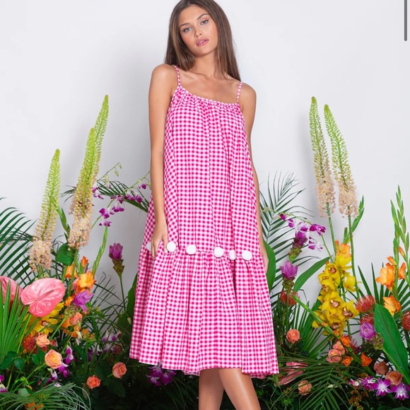 Pink Gingham Midi Dress - Picture 1 of 9